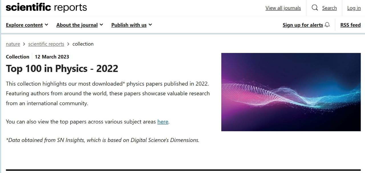 【研究発表】本学の佐々木博之教授による論文が『Scientific Reports』誌の2022年「TOP 100 in Physics」に選出